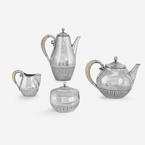 Johan Rohde (Danish, 1856-1935) Four-Piece "Cosmos" Tea and Coffee Service, Georg Jensen, Denmark, Designed 1915, the Present Lot post-1945