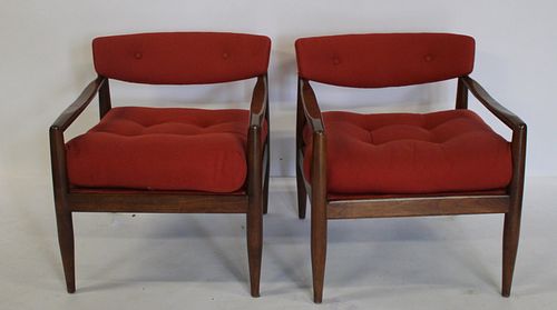 Midcentury Pair Of Upholstered Arm Chairs.