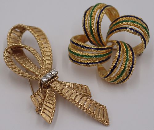 JEWELRY. 18kt and 14kt Gold Ribbon Brooches.