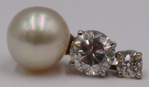 JEWELRY. Single 14kt Gold, Diamond and Pearl