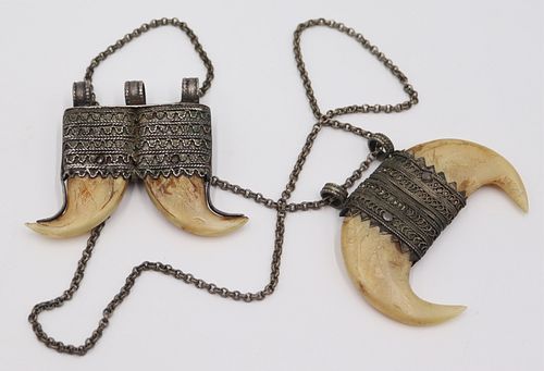 JEWELRY. (2) Indian Tiger Claw Pendants.