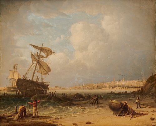 ROBERT SALMON, (English/American, 1775-1845), View off North Shields, 1844, oil on panel, 10 x 12 in., frame: 12 1/2 x 14 1/2 in.