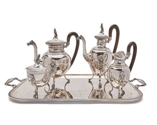 PAMPALONI Neoclassical Silver Four Piece Coffee and Tea Service, on Tray