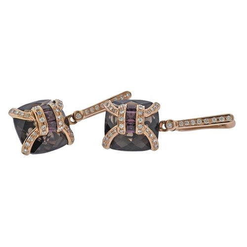 Bellarri 18K Gold Smoky Quartz Rhodolite Diamond Earrings