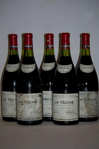 La Tâche, Monopole, Domaine Romanée-Conti, 1991, five magnums (owc - opened, 2-3cm, some slight labe