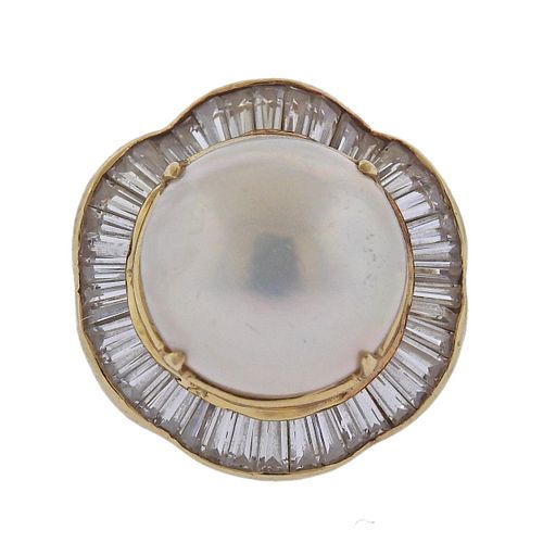 14k Gold Mabe Pearl Diamond Cocktail Ring
