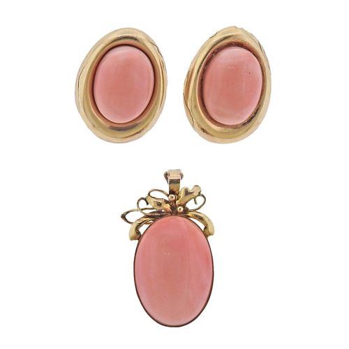 14k Gold Coral Earrings Pendant Set