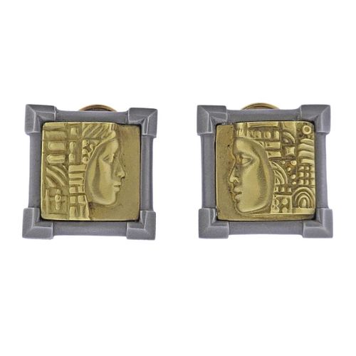 Kieselstein Cord 18k Gold Art Steel Earrings