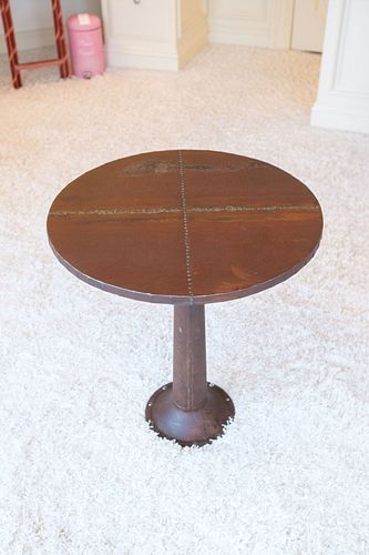 Round metal side table w/decorative top