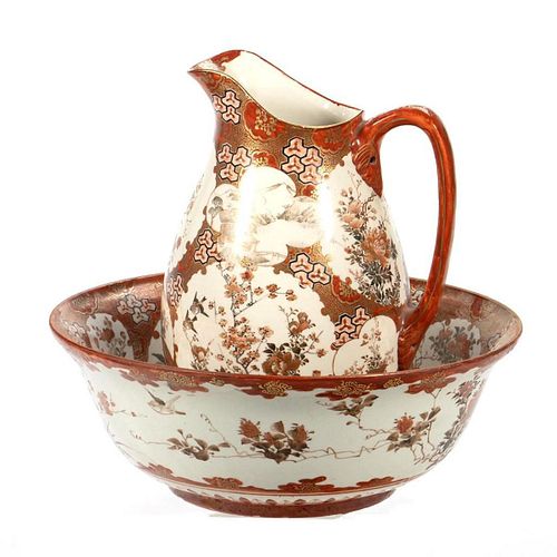 Japanese Ceramic Water Pitcher and Washing Bowl