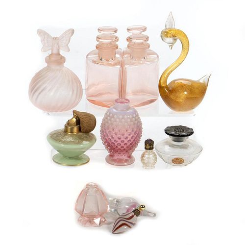 A Collection of Perfume Bottles and a Murano Glass Swan..