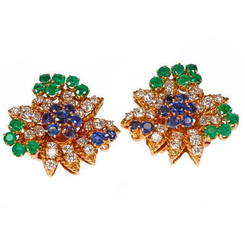 Van Cleef & Arpels diamond, gem-set, 18k gold ear clips