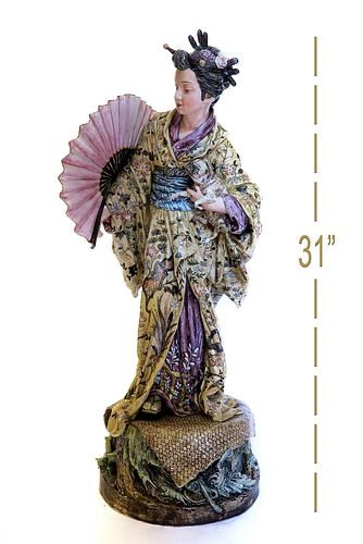 19th C Large Continental Figure of a Geisha with Pugdog