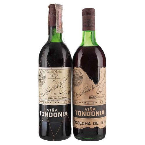 Viña Tondonia. 1970 and 1989 harvest. Rioja. Levels: one in neck and one in upper shoulder. Pieces: 2. | Viña Tondonia. Cosecha 1970 y 1989. Rioja. Ni