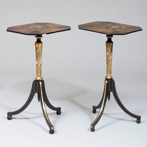 Pair of Regency Style Painted and Parcel-Gilt Side Tables