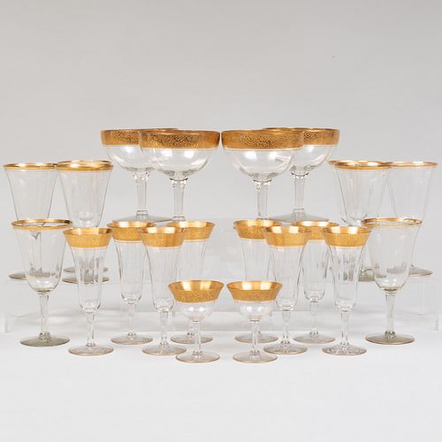 Set of Gilt-Decorated Stemware, Attributed to Moser