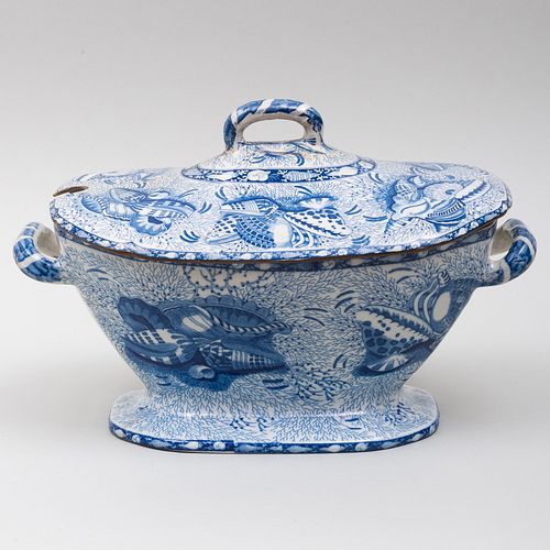 English Blue and White Transfer Printed Tureen, Probably Spode