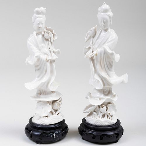 Pair of White Glazed Chinese Figures of Guanyin