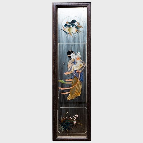 Pair of Chinese Reverse Painted Glass Panels