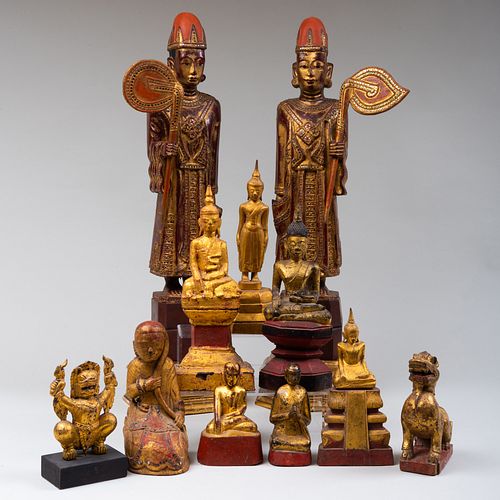 Group of Asian Lacquered Giltwood Figures