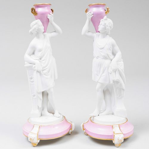 Pair of Porcelain Figural Models of Classical Women with Amphora, Possibly Minton