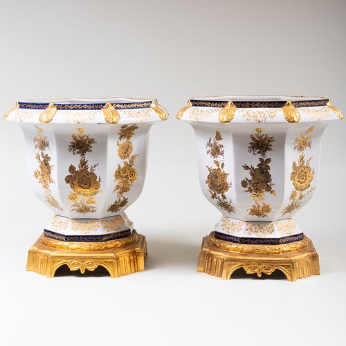 Pair of Gilt-Metal-Mounted SÃ¨vres Style Porcelain JardiniÃ¨res