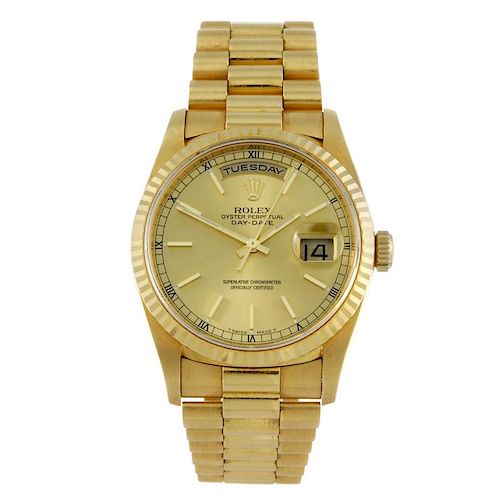 ROLEX - a gentleman's Oyster Perpetual Day-Date bracelet watch. Circa 1998. 18ct yellow gold case wi