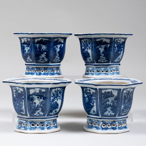 Set of Four Chinese Blue and White JardinÃ¨res