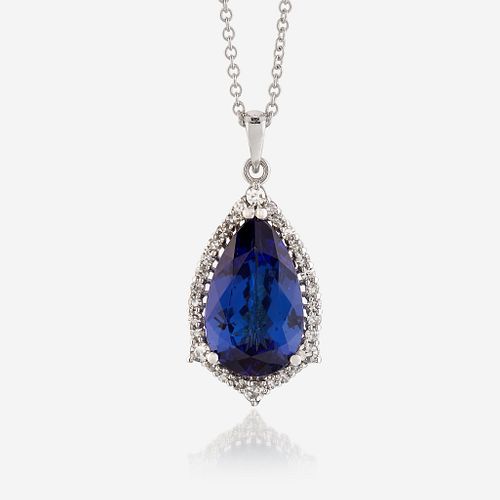 A tanzanite, diamond, and eighteen karat white gold pendant and necklace