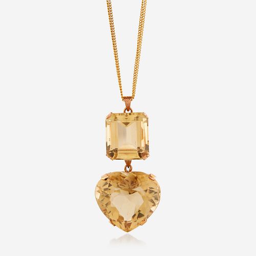 A citrine and eighteen karat gold pendant/necklace