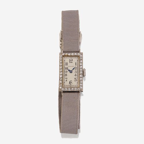 An Art Deco platinum and diamond gros grain strap watch, Longines