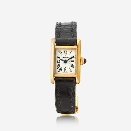 An eighteen karat gold strap wristwatch, Cartier Paris, Tank