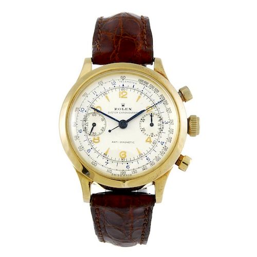 ROLEX - a gentleman's Oyster chronograph wrist watch. Signed yellow metal case, stamped 18k with poi