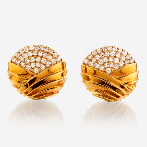 A pair of eighteen karat gold and diamond earrings, Ivan & Co.