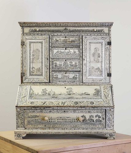 An Anglo-Indian sandalwood and ivory miniature bureau cabinet,