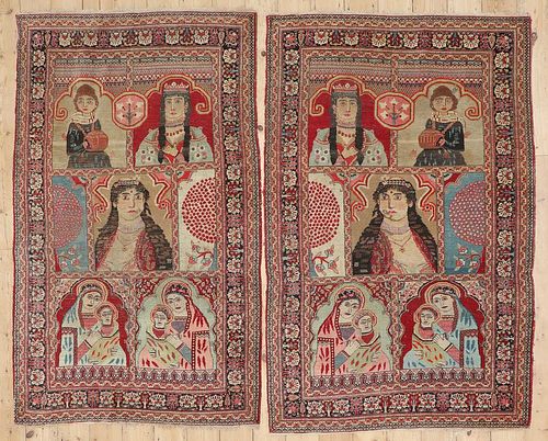 A pair of fine Persian pictorial wool rugs,