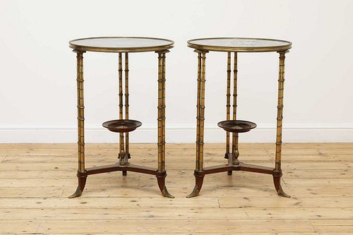 A pair of French Louis XVI-style marble and bronze guéridons,