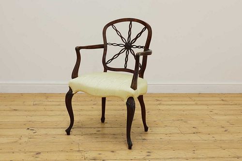 A French Hepplewhite-style mahogany open armchair,