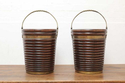 A pair of mahogany and brass-mounted peat buckets,