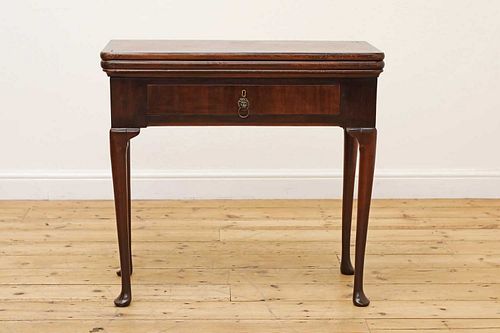 A George III mahogany triple fold-over games and tea table,