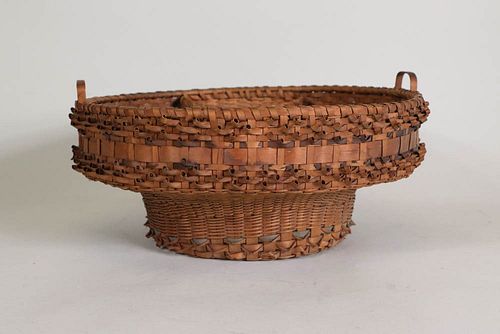 Porcupine-Stained Natural Round Basket