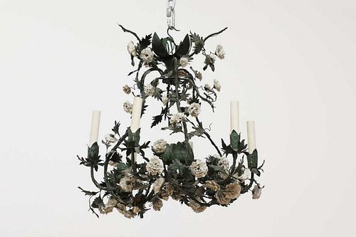 A painted toleware chandelier,