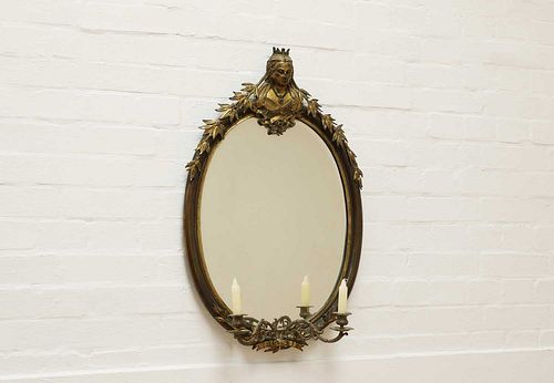 A brass-framed commemorative girandole mirror,