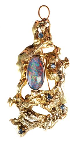 14K Gold and Opal Necklace Pendant Brooch Pin