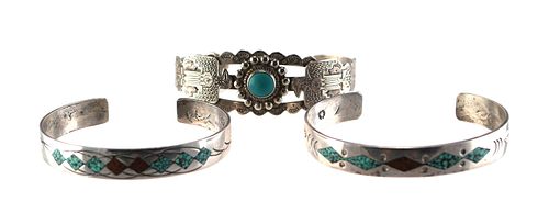 3 Native American Sterling Turquoise Cuff Bracelet