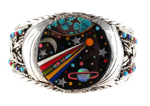 Micro Inlay Sterling Turquoise Cosmos Bracelet