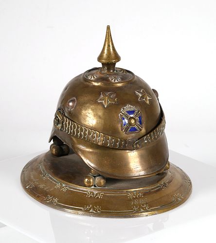 19C Imperial German Helmet Desk Bell