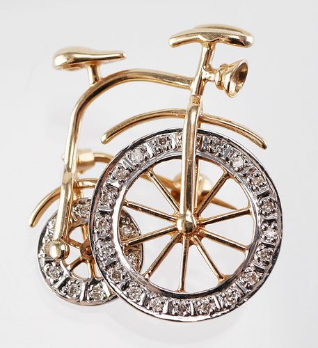 14K Gold and Diamond Bicycle Brooch Pin