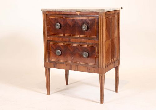 Neoclassical Inlaid Marble Top Side Cabinet