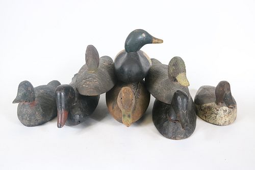 Eight Carved Wood and Painted Duck Decoys